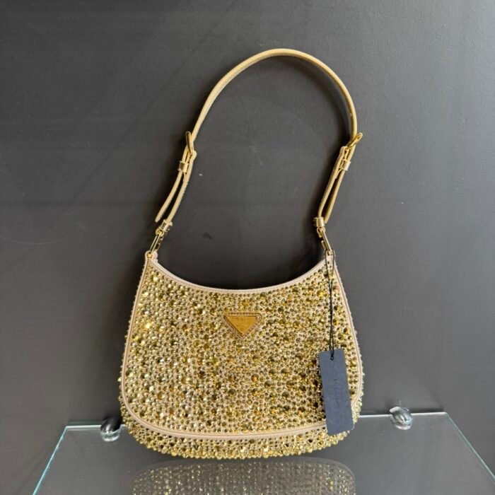 Prada Cleo in raso con cristalli oro